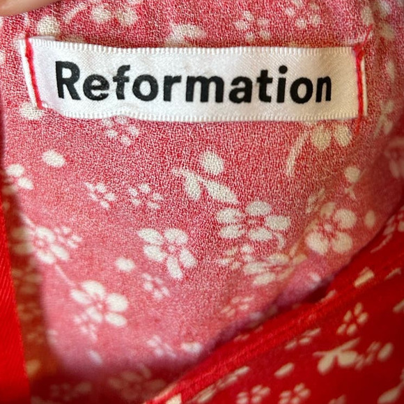 Reformation Kopa Mini Dress Puffed Sleeve Floral Print Red White Size 12 - Picture 9 of 9